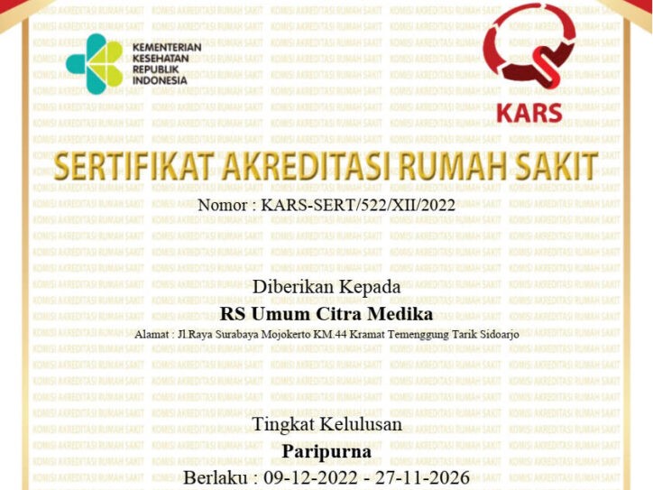 Rumah Sakit Citra Medika Lulus Akreditasi Tingkat Paripurna Dengan Standar Kementrian Kesehatan (STARKES) Oleh KARS Tahun 2022